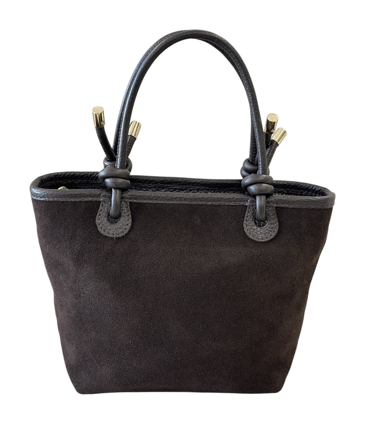 HE786 Dark Brown Knotted Handle Suede Tote Bag