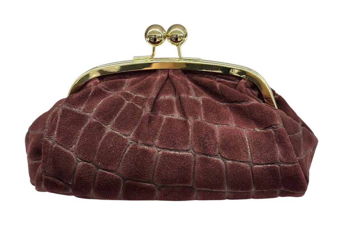 HE799 Burgundy Kiss-Lock Suede Clutch