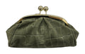 HE800 Military Green Kiss-Lock Suede Clutch