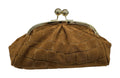 HE802 Dark Tan Kiss-Lock Suede Clutch