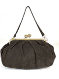 HE805 Dark Brown Kiss-Lock Suede Clutch