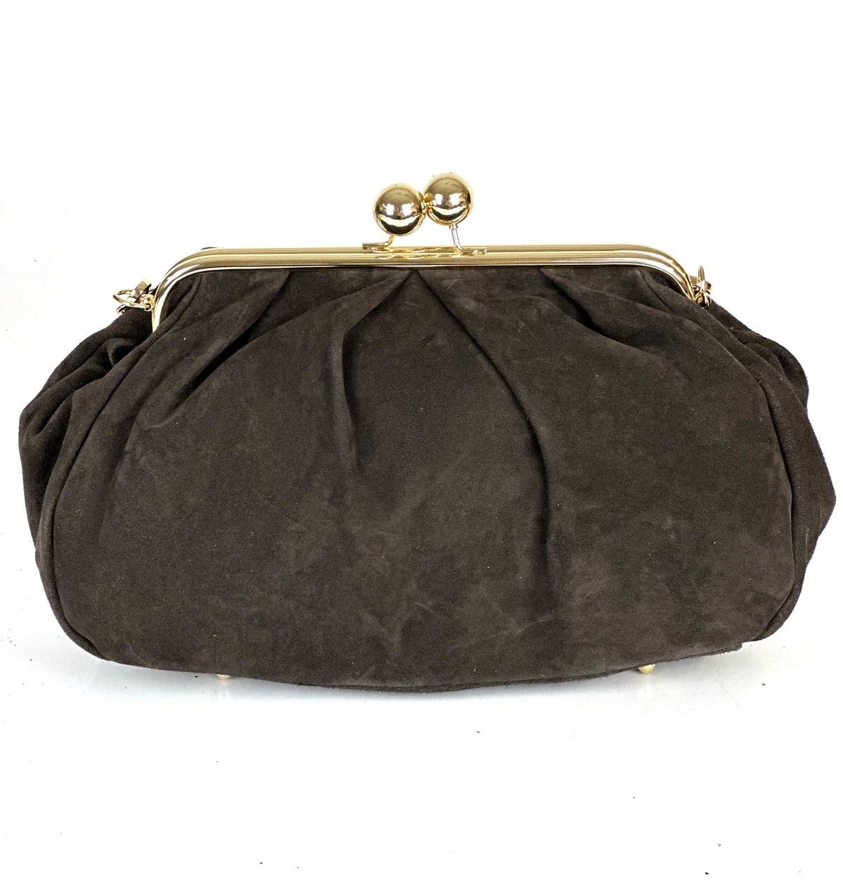 HE805 Dark Brown Kiss-Lock Suede Clutch