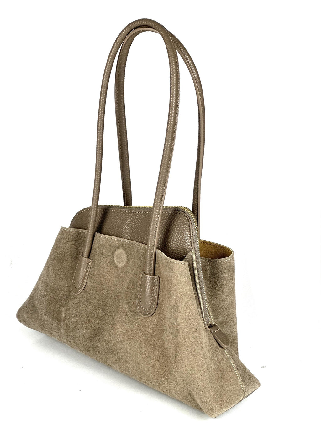 HE806 Dark Taupe Structured Suede Shoulder Bag