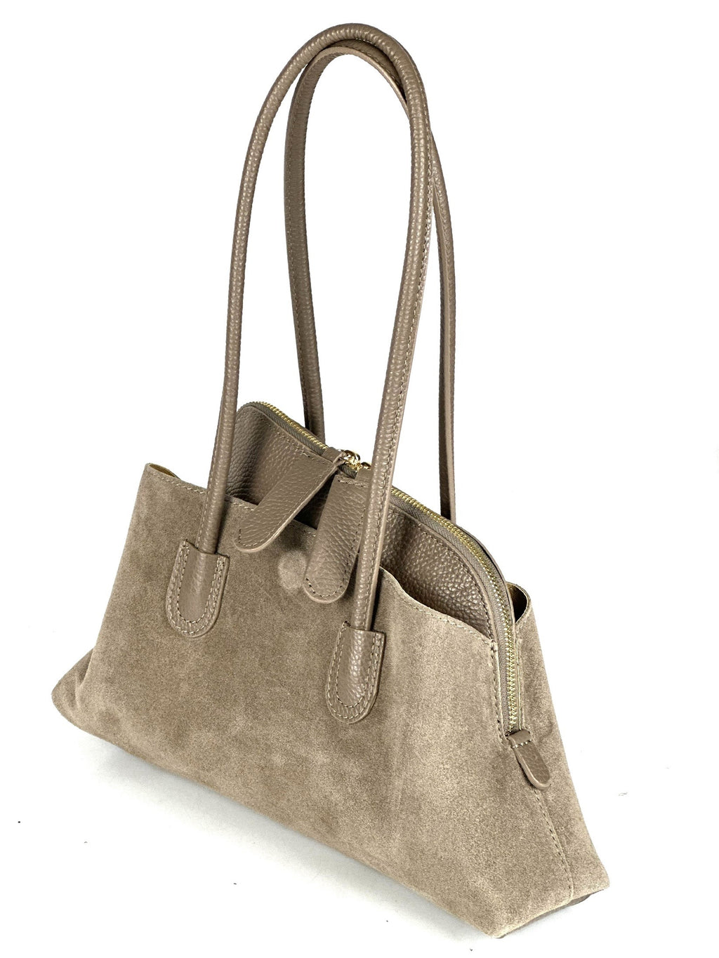 HE806 Dark Taupe Structured Suede Shoulder Bag