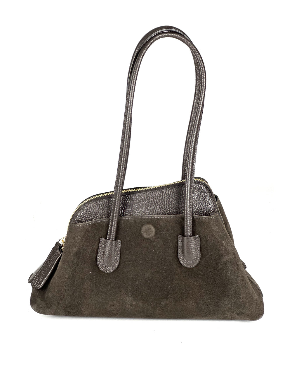 HE807 Dark Brown Structured Suede Shoulder Bag
