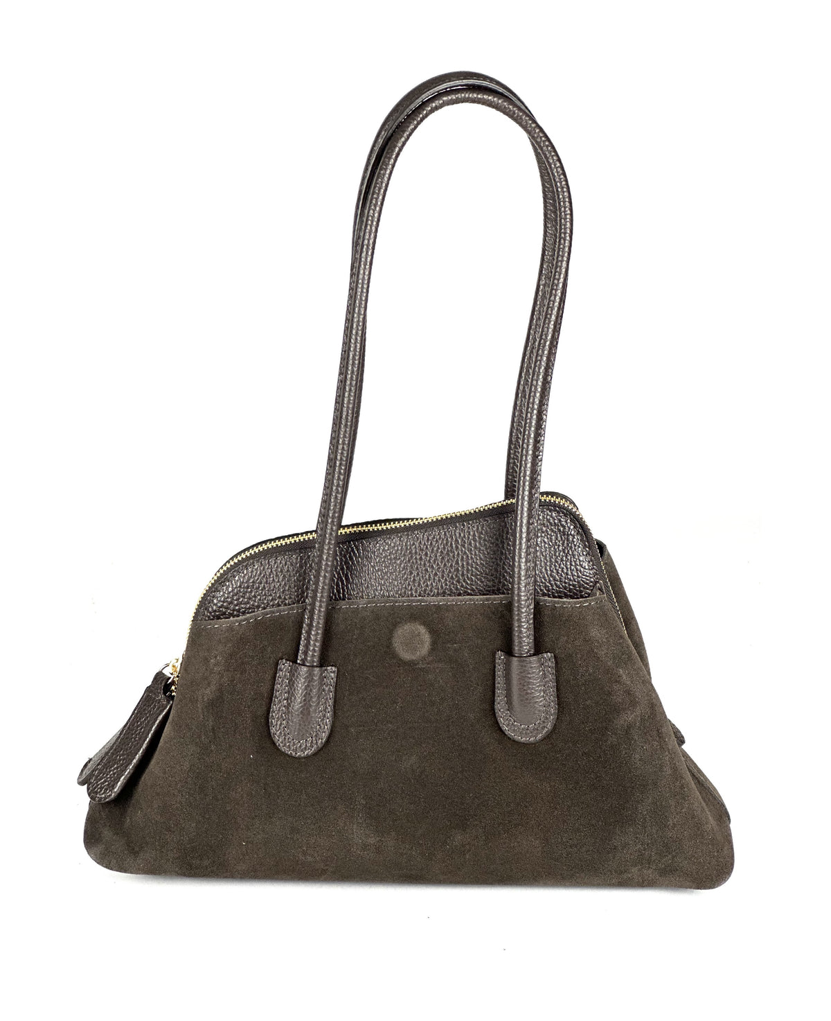 HE807 Dark Brown Structured Suede Shoulder Bag