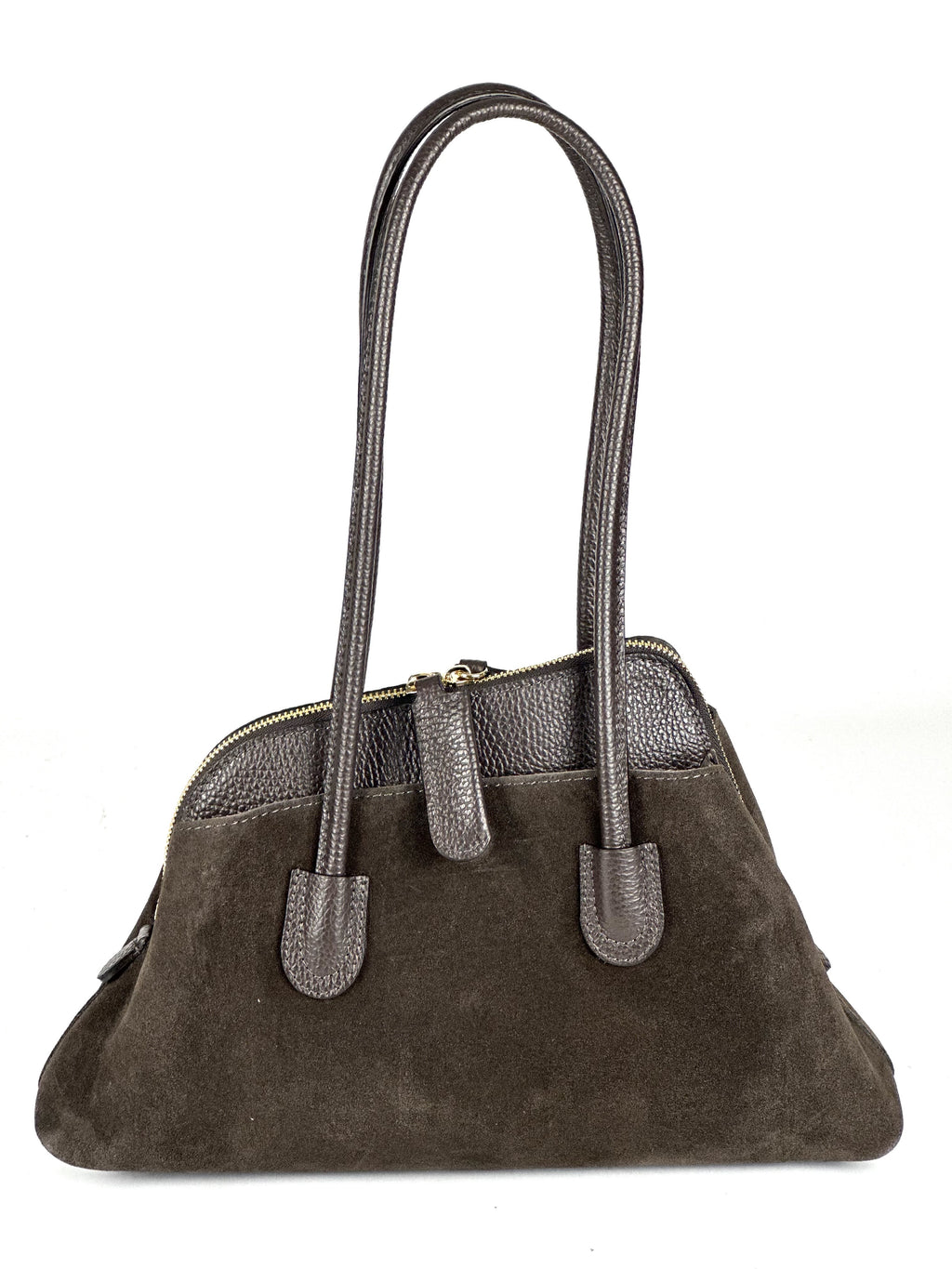 HE807 Dark Brown Structured Suede Shoulder Bag