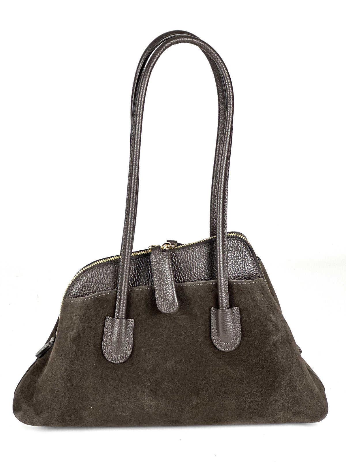 HE807 Dark Brown Structured Suede Shoulder Bag