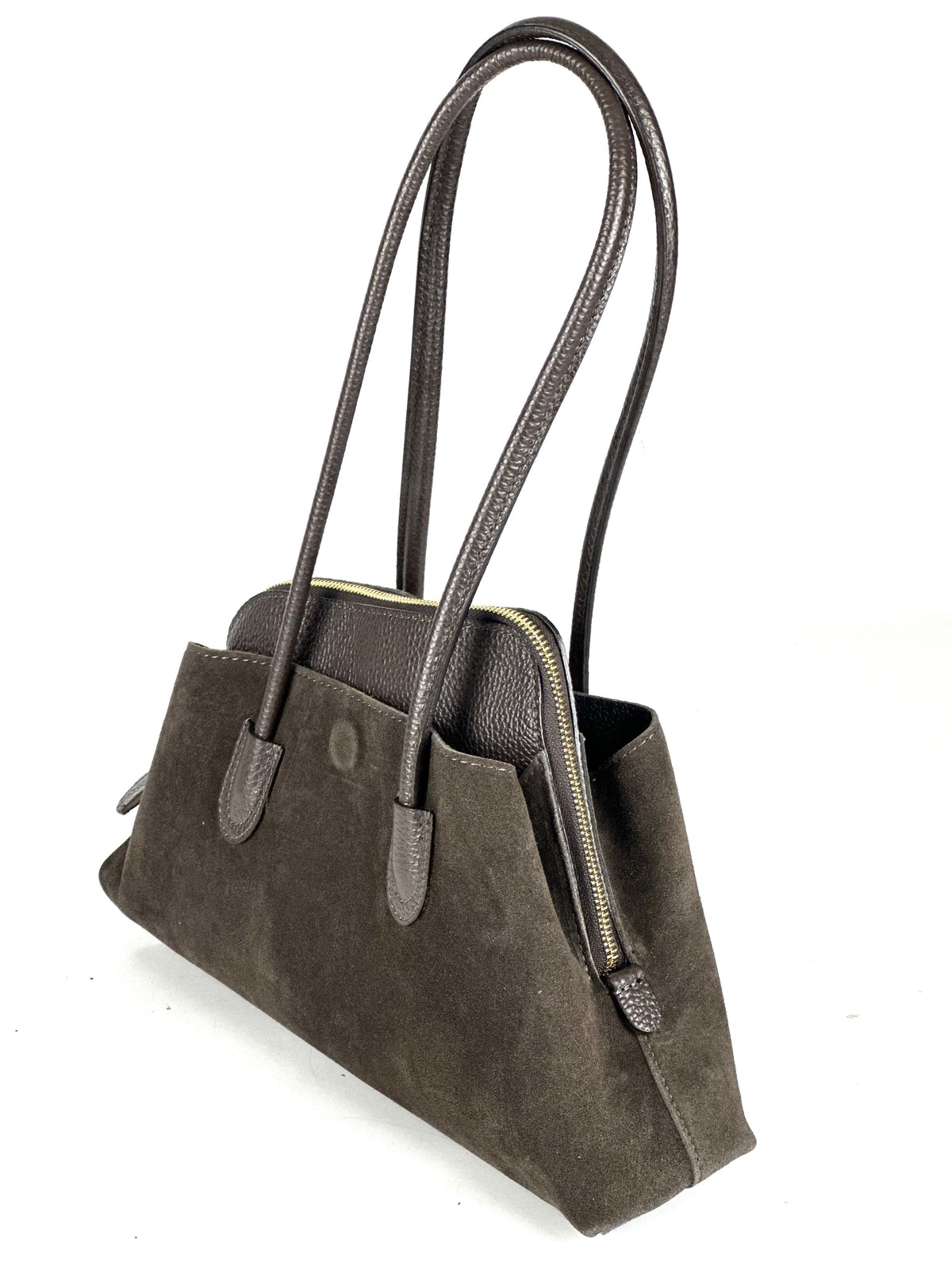 HE807 Dark Brown Structured Suede Shoulder Bag