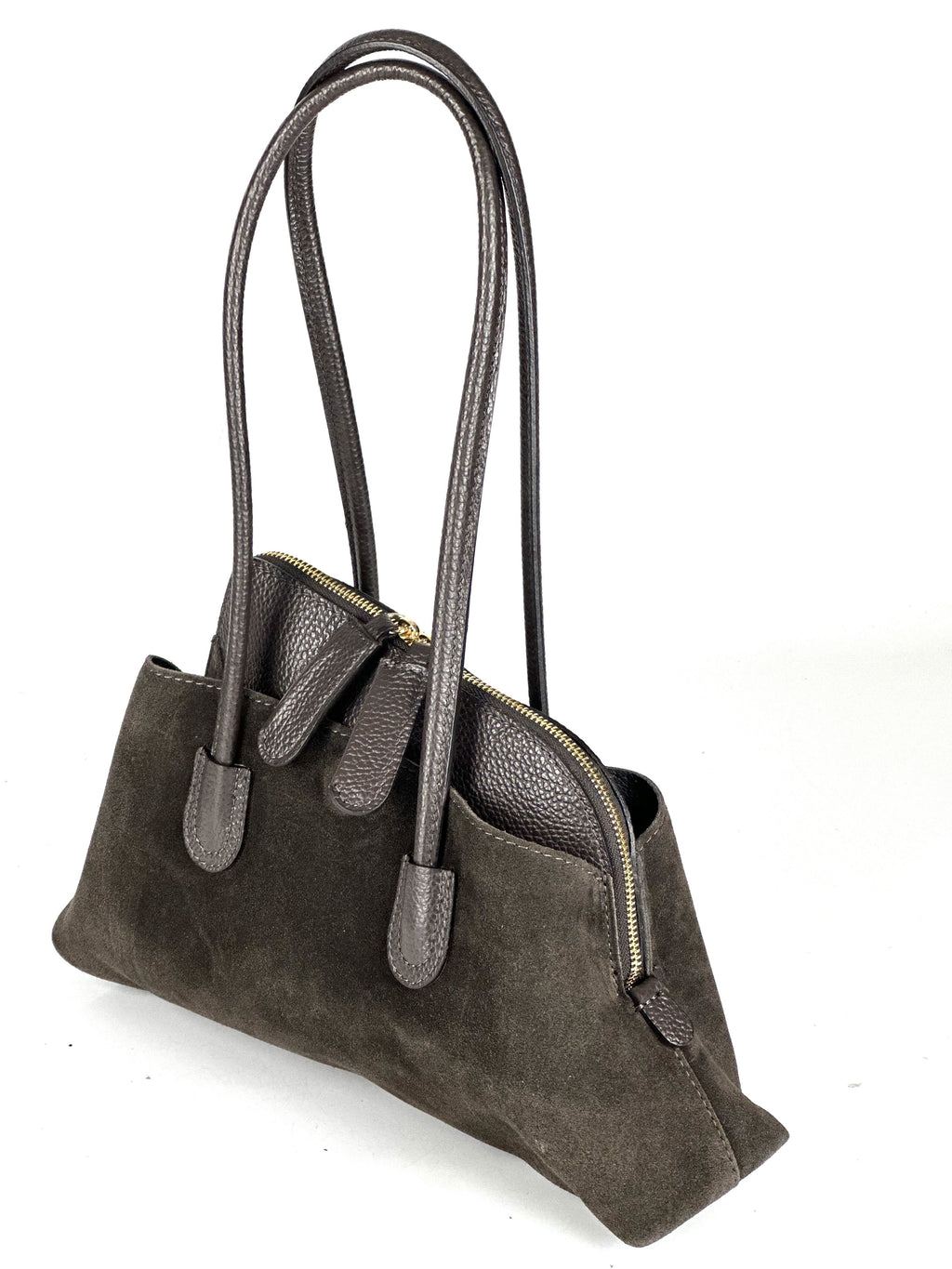 HE807 Dark Brown Structured Suede Shoulder Bag