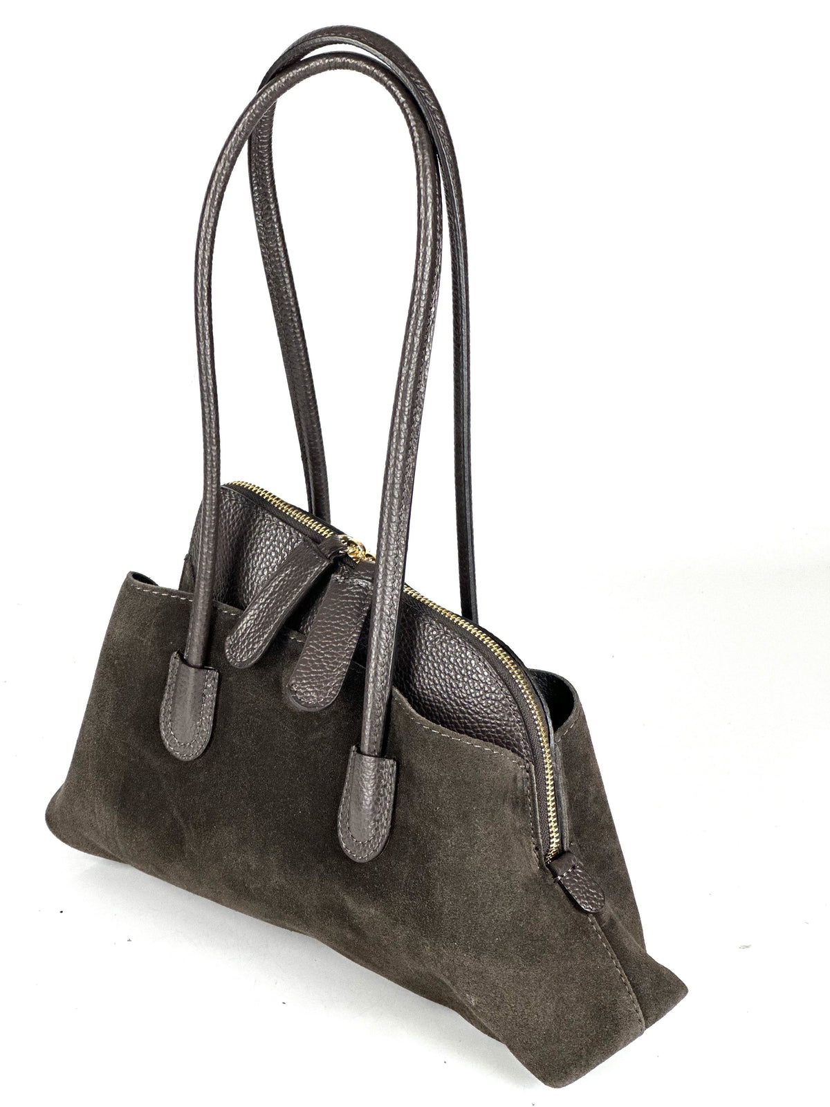 HE807 Dark Brown Structured Suede Shoulder Bag