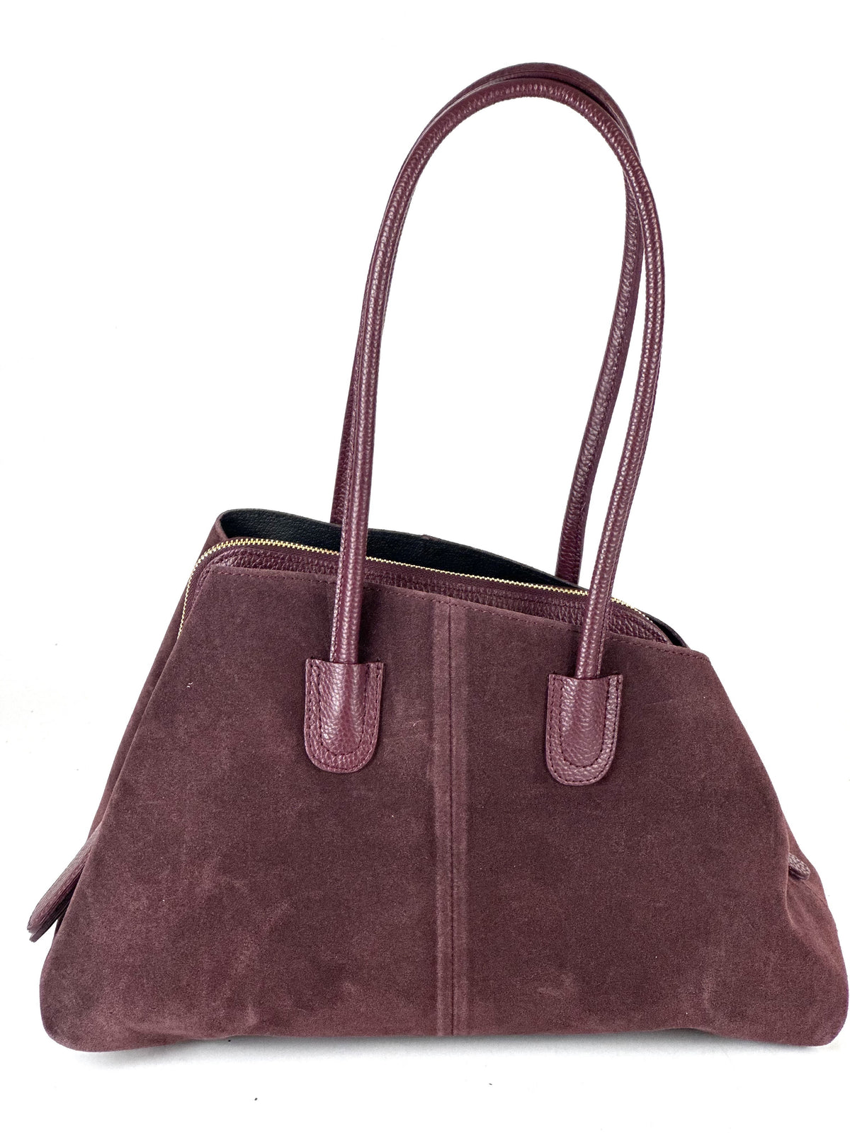 HE808 Burgundy Structured Suede Shoulder Bag
