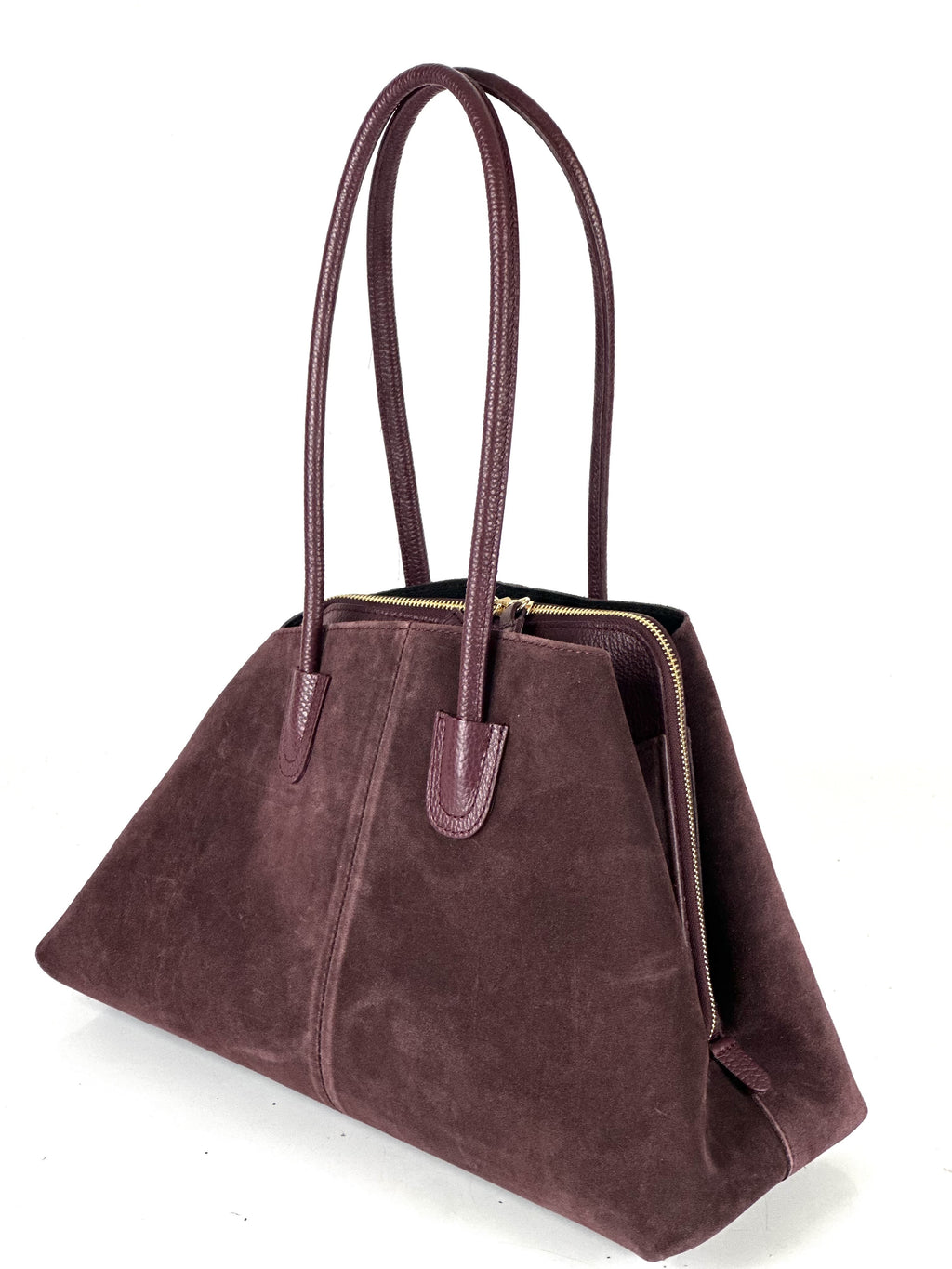 HE808 Burgundy Structured Suede Shoulder Bag