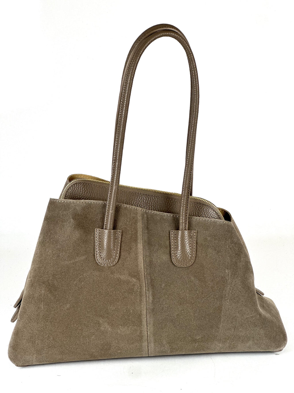 HE809 Dark Taupe Structured Suede Shoulder Bag
