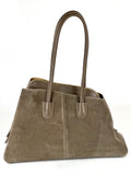 HE809 Dark Taupe Structured Suede Shoulder Bag