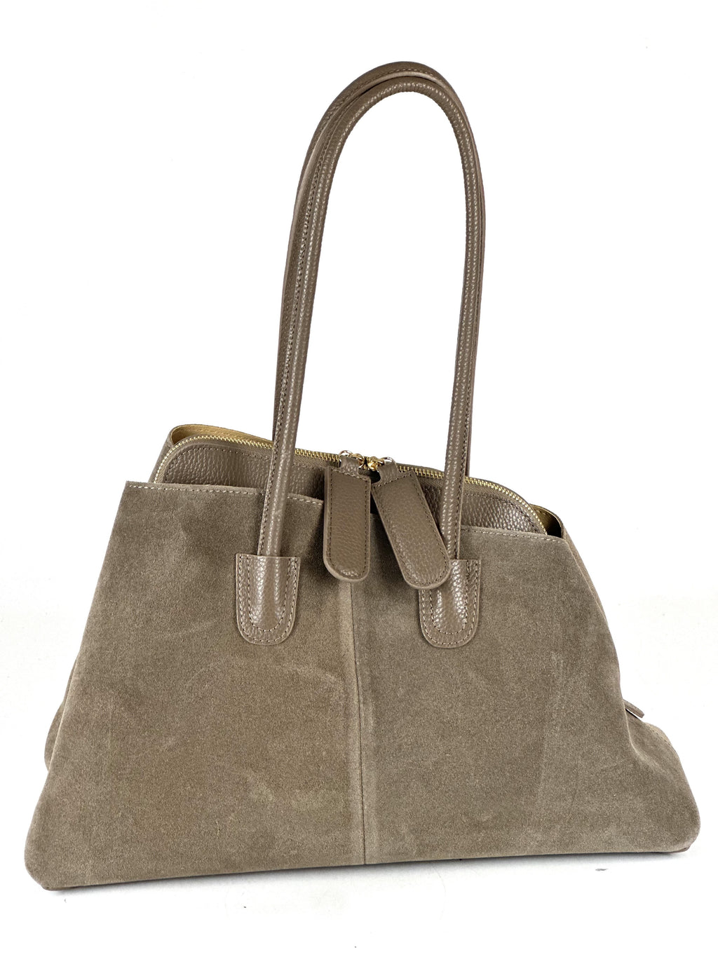 HE809 Dark Taupe Structured Suede Shoulder Bag