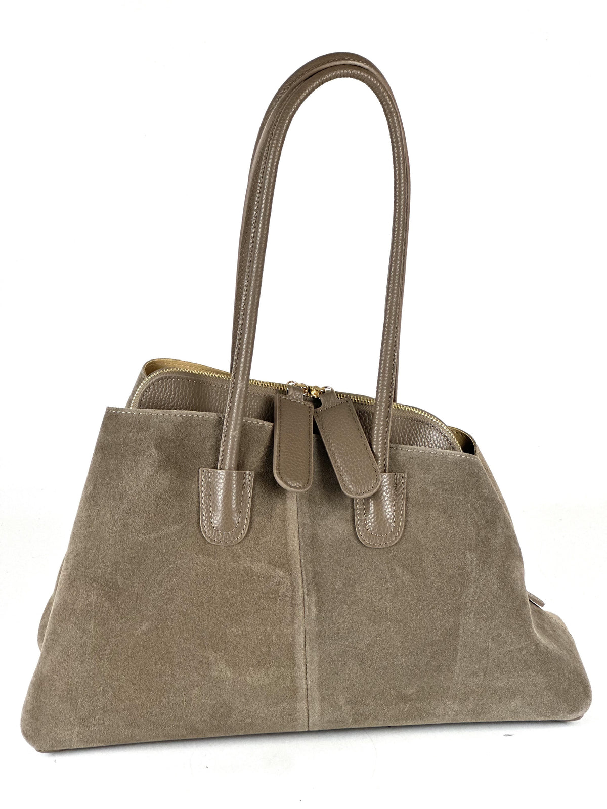 HE809 Dark Taupe Structured Suede Shoulder Bag