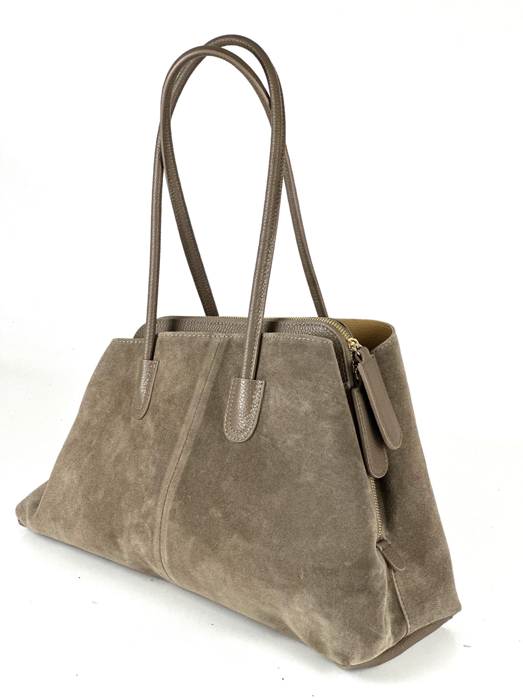 HE809 Dark Taupe Structured Suede Shoulder Bag
