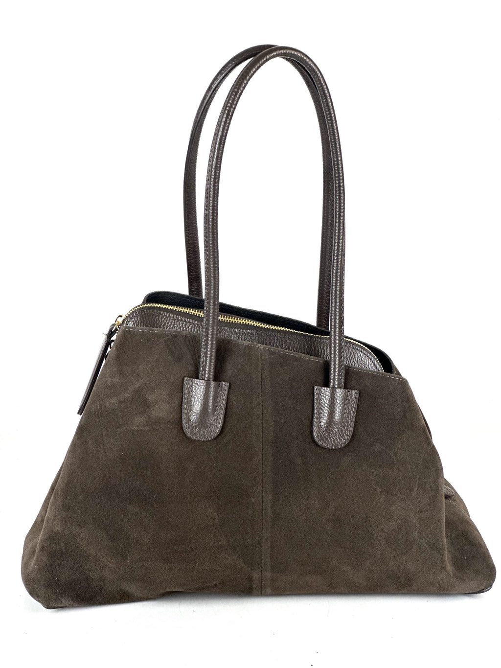 HE810 Dark Brown Structured Suede Shoulder Bag