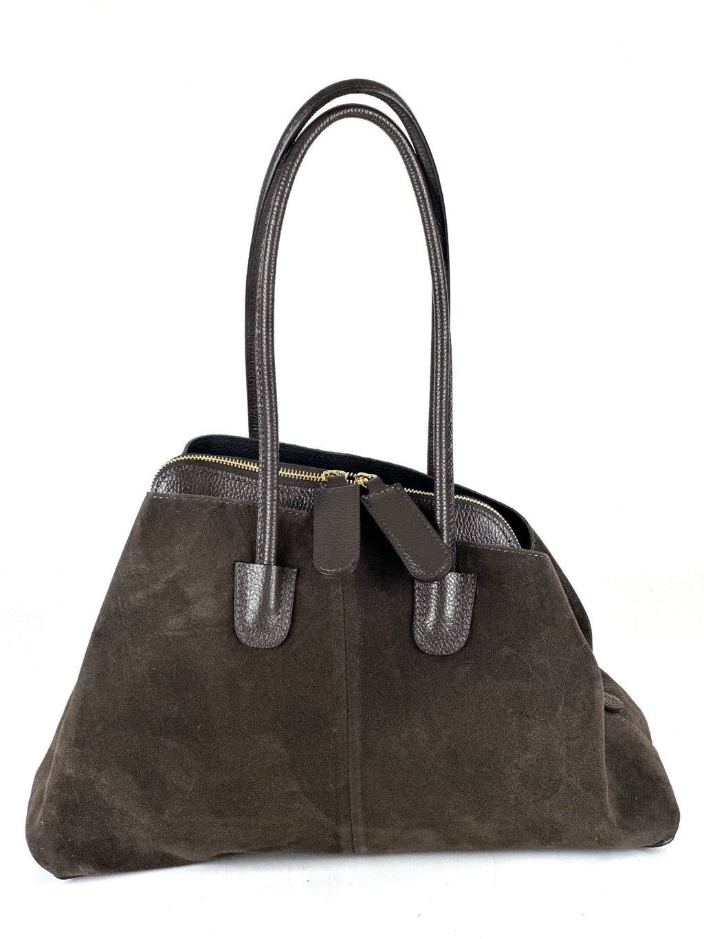 HE810 Dark Brown Structured Suede Shoulder Bag