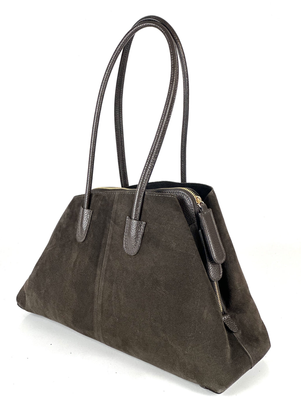 HE810 Dark Brown Structured Suede Shoulder Bag