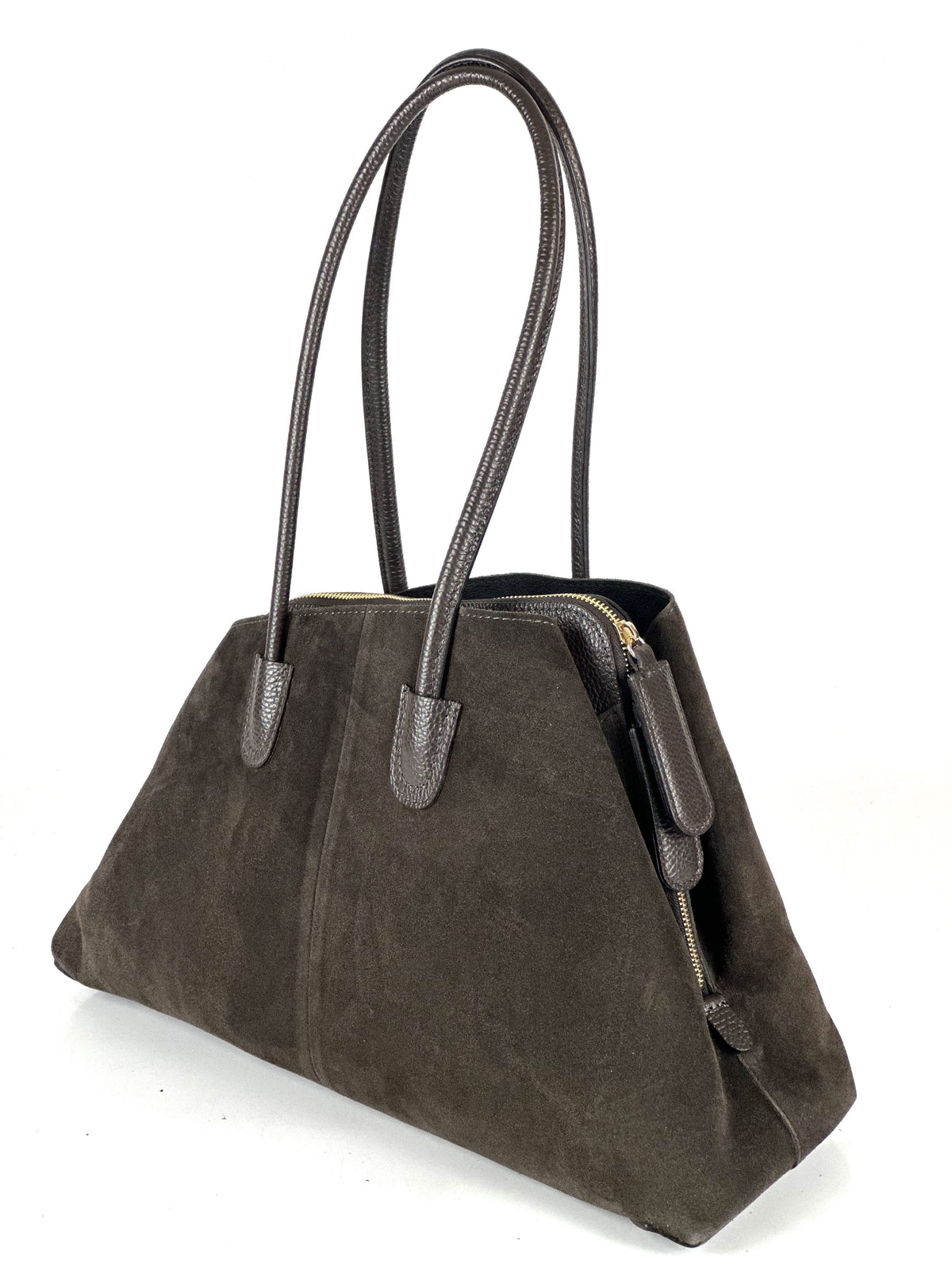 HE810 Dark Brown Structured Suede Shoulder Bag