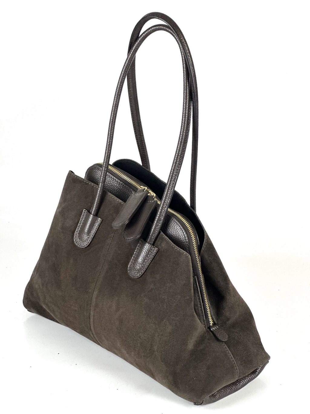 HE810 Dark Brown Structured Suede Shoulder Bag