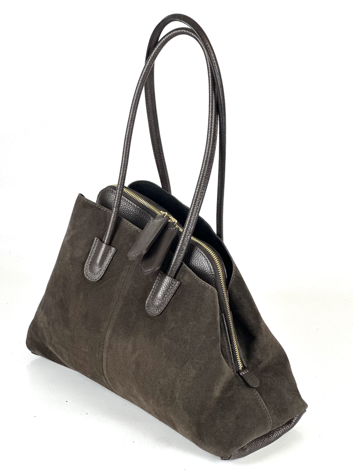 HE810 Dark Brown Structured Suede Shoulder Bag