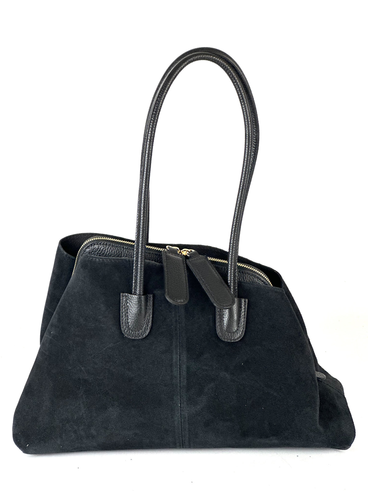 HE811 Black Structured Suede Shoulder Bag