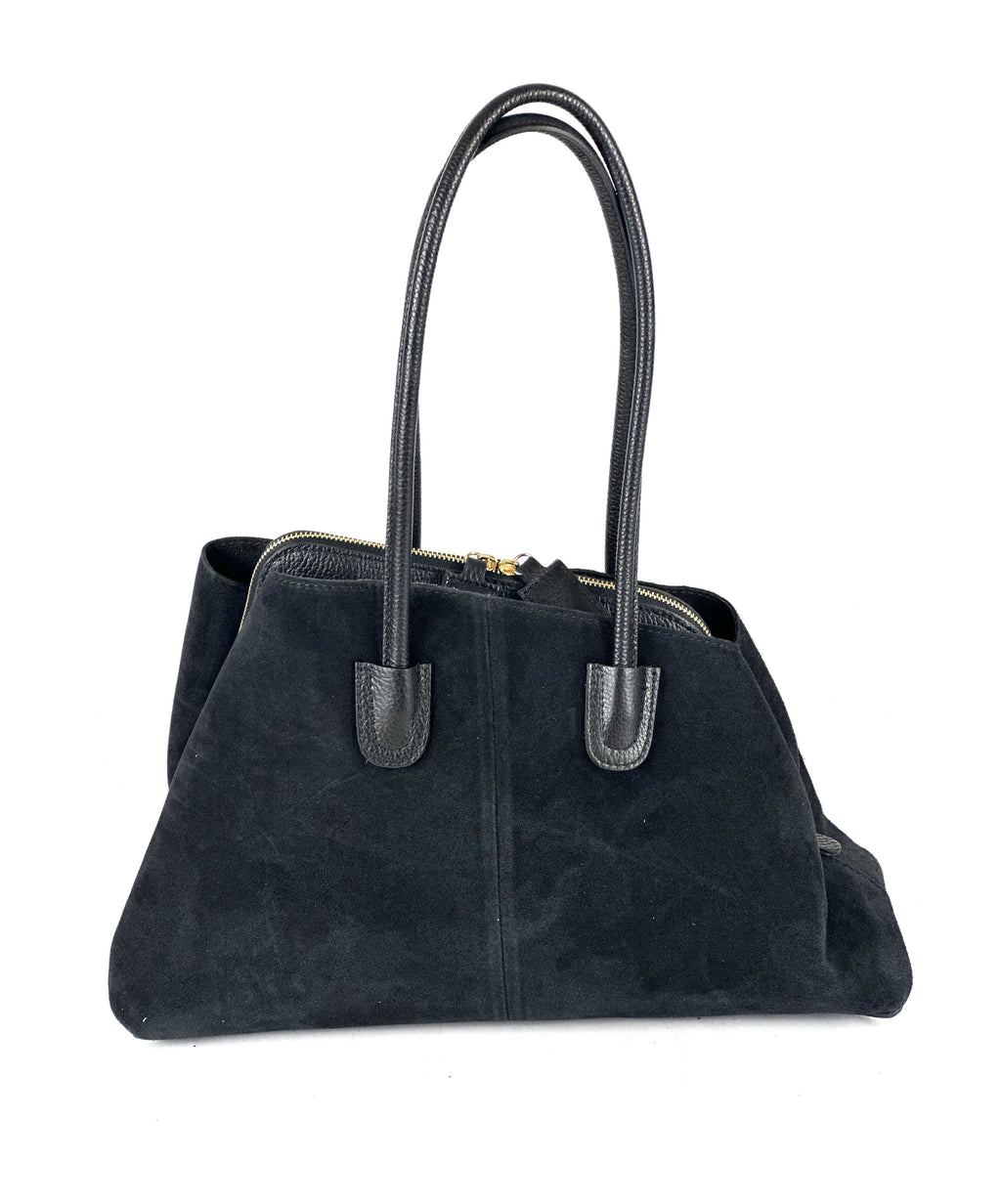HE811 Black Structured Suede Shoulder Bag