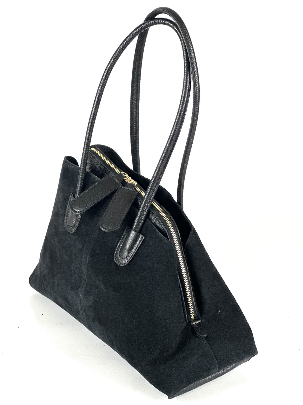 HE811 Black Structured Suede Shoulder Bag
