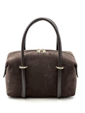 HE812 Dark Brown Bowling Suede Top Handle Bag