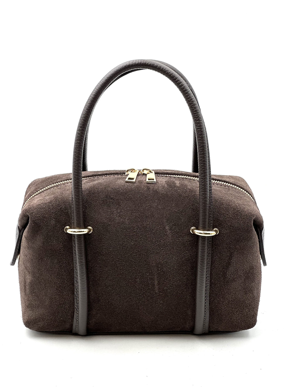 HE812 Dark Brown Bowling Suede Top Handle Bag