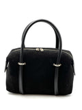 HE813 Black Bowling Suede Top Handle Bag