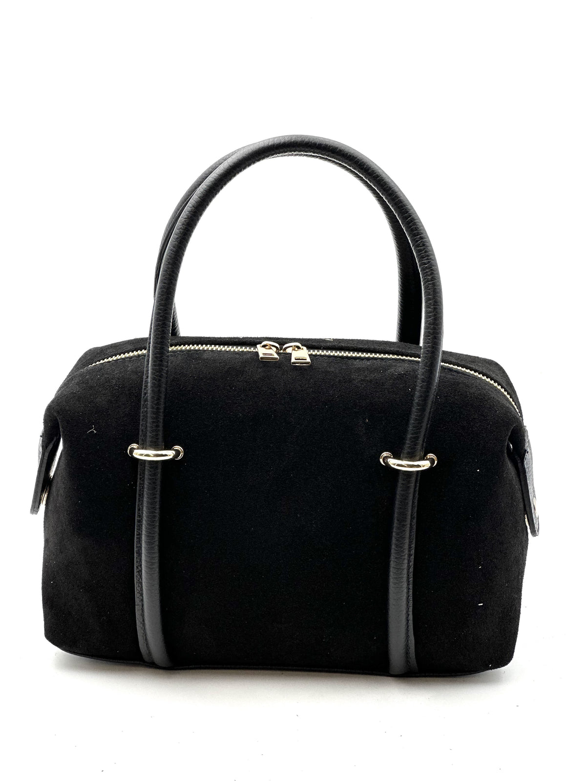 HE813 Black Bowling Suede Top Handle Bag