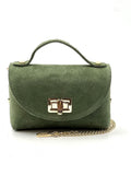 HE814 Military Green Mini Suede Top Handle Bag