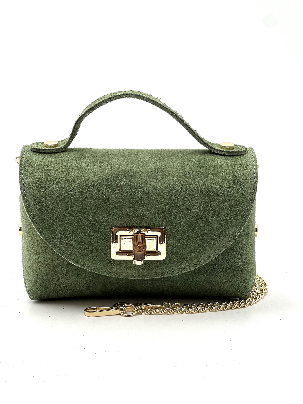 HE814 Military Green Mini Suede Top Handle Bag