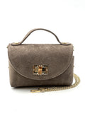 HE815 Dark Taupe Mini Suede Top Handle Bag