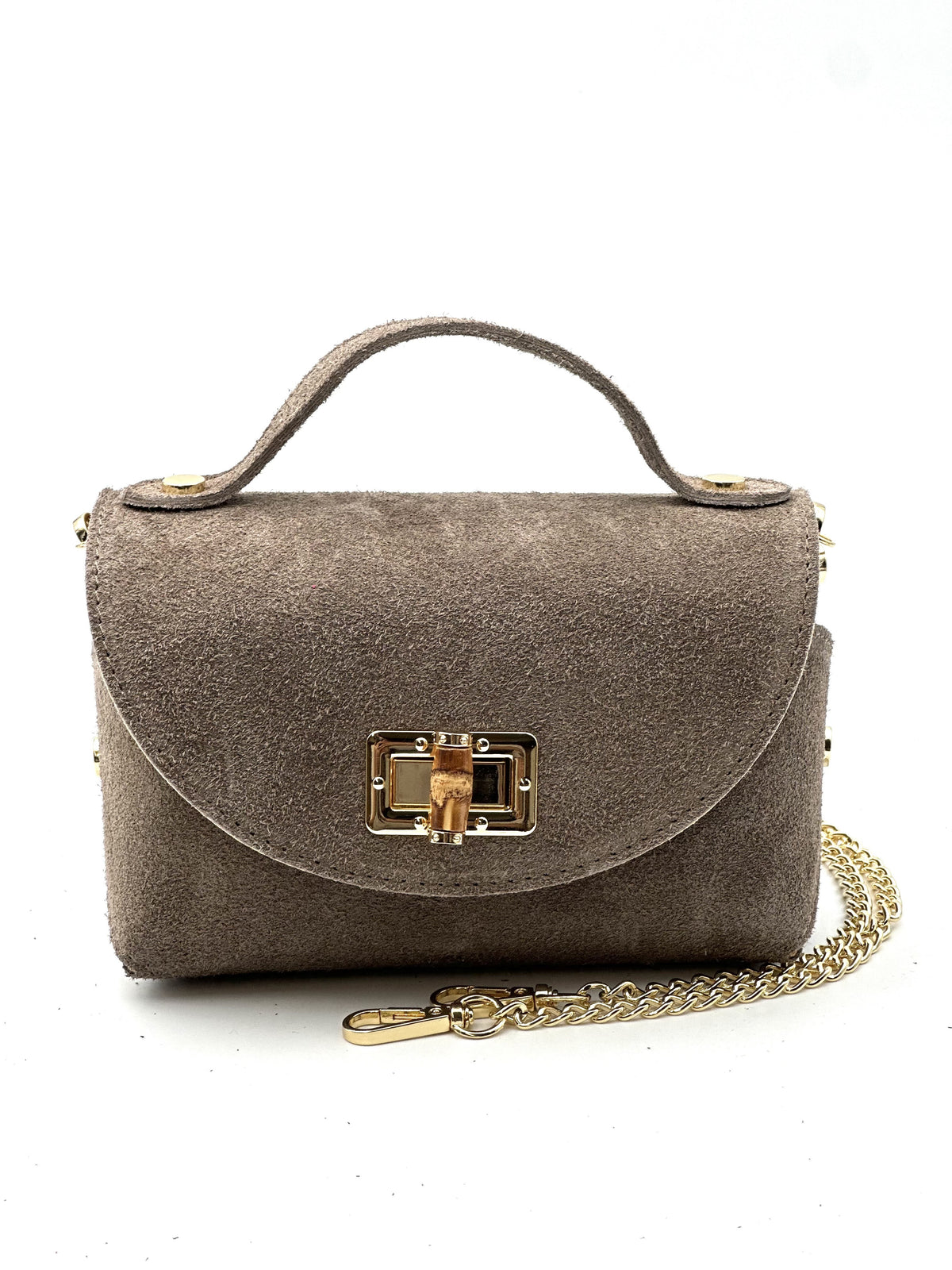 HE815 Dark Taupe Mini Suede Top Handle Bag