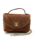 HE816 Dark Tan Mini Suede Top Handle Bag