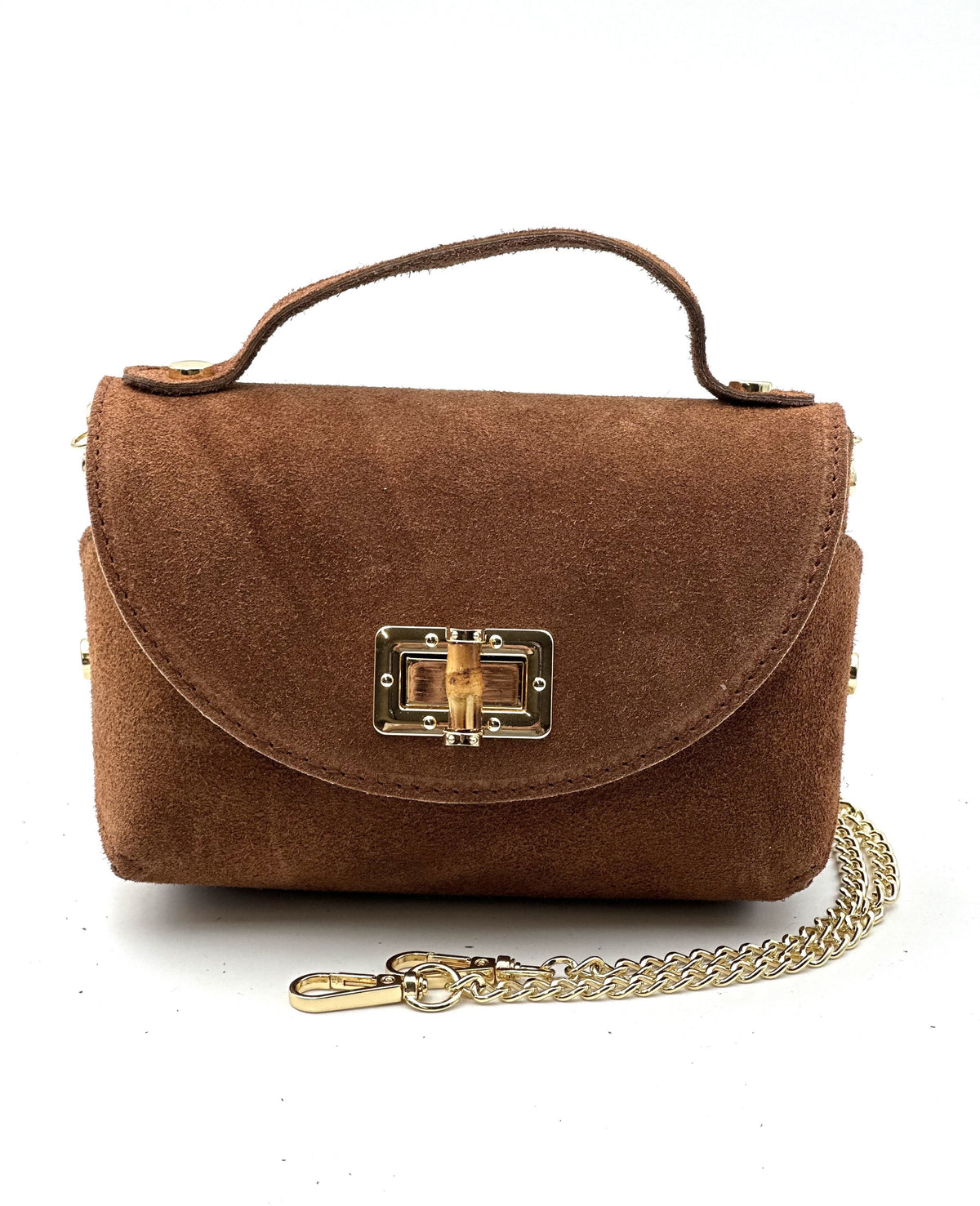 HE816 Dark Tan Mini Suede Top Handle Bag