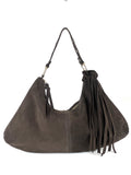 HE828 Black Fringe Suede Hobo Bag