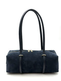 HE830 Navy Barrel Suede Shoulder Bag