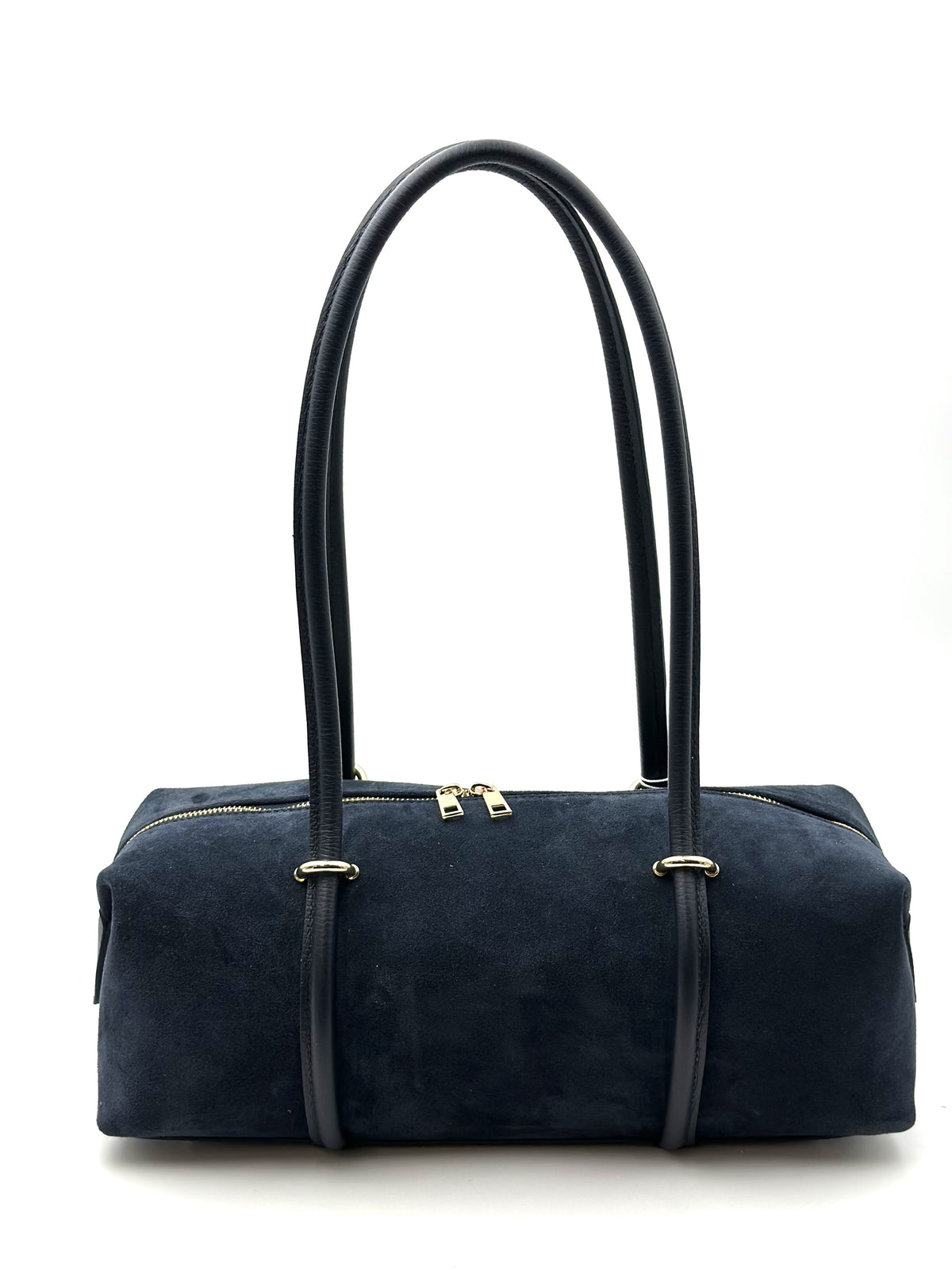 HE830 Navy Barrel Suede Shoulder Bag