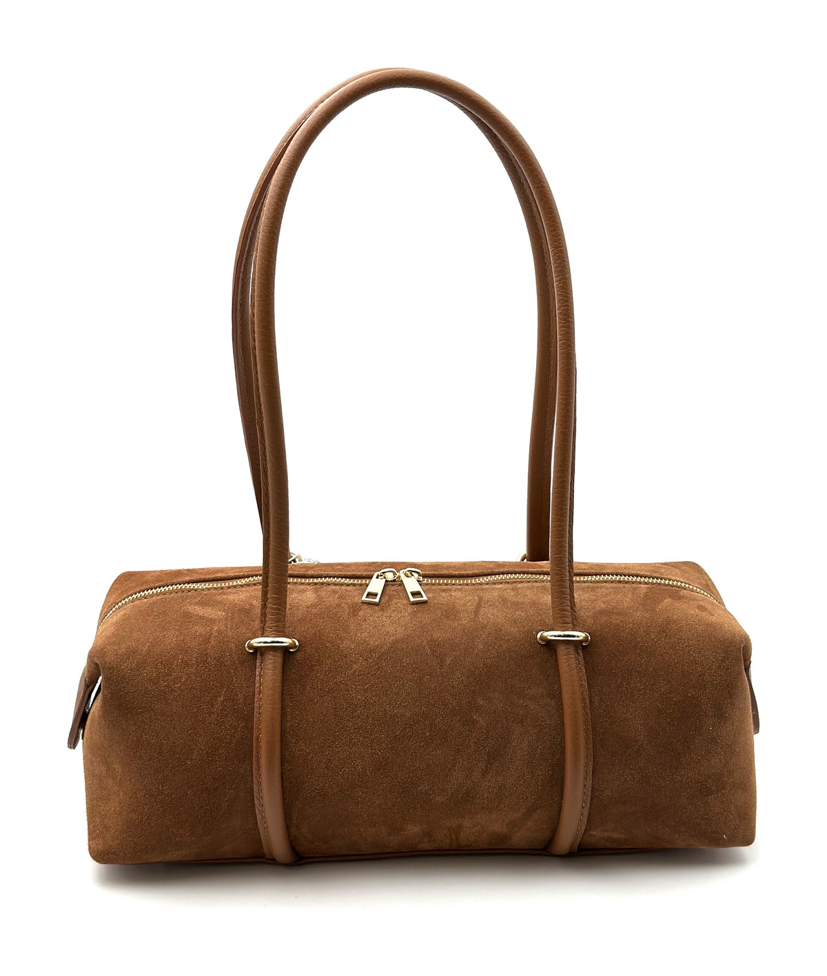 HE831 Dark Tan Barrel Suede Shoulder Bag