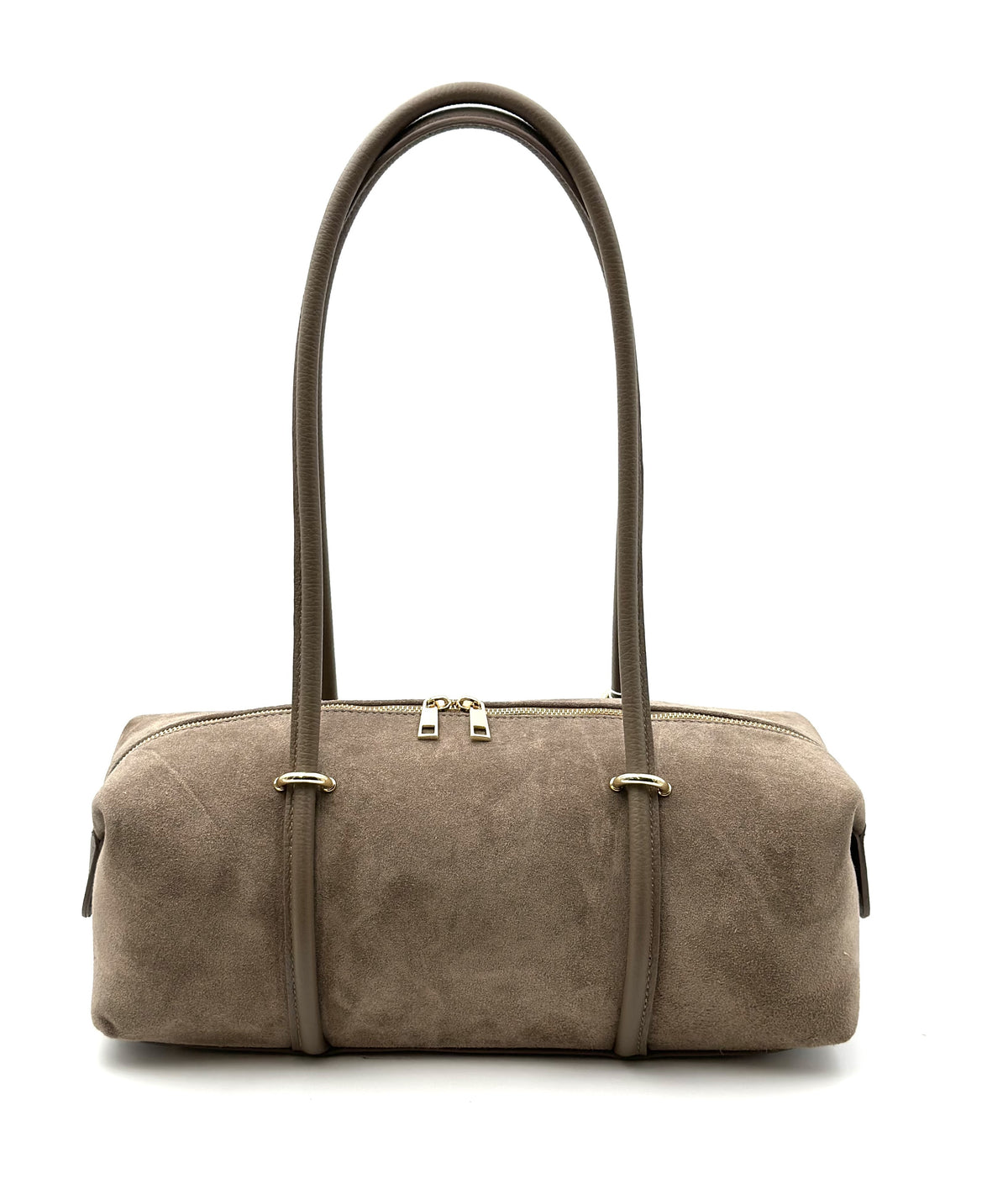 HE832 Dark Taupe Barrel Suede Shoulder Bag