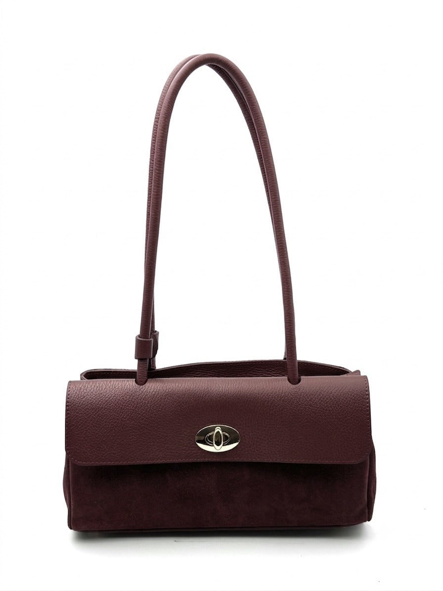 HE840 Burgundy Flap Suede Shoulder Bag