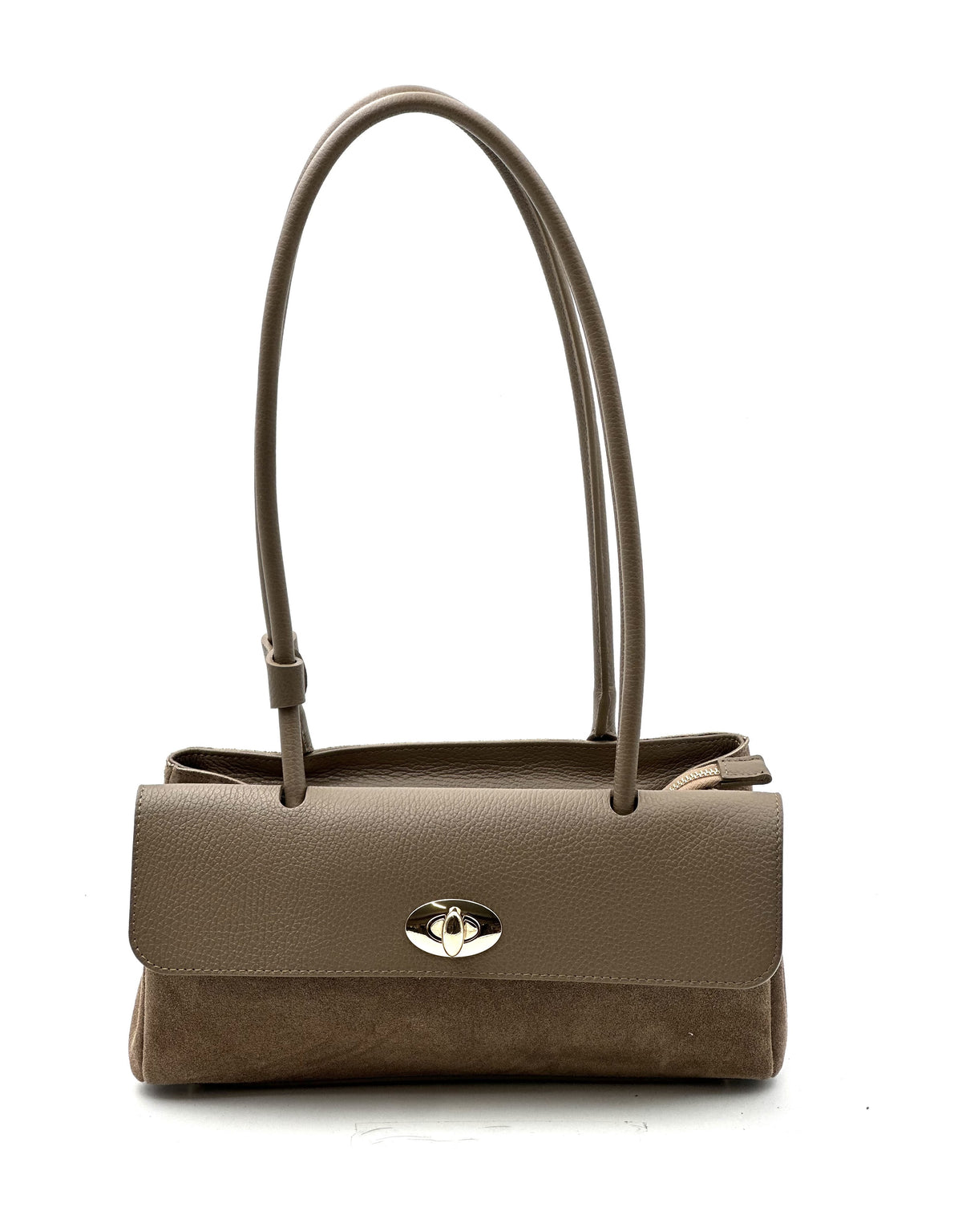 HE843 Dark Taupe Flap Suede Shoulder Bag