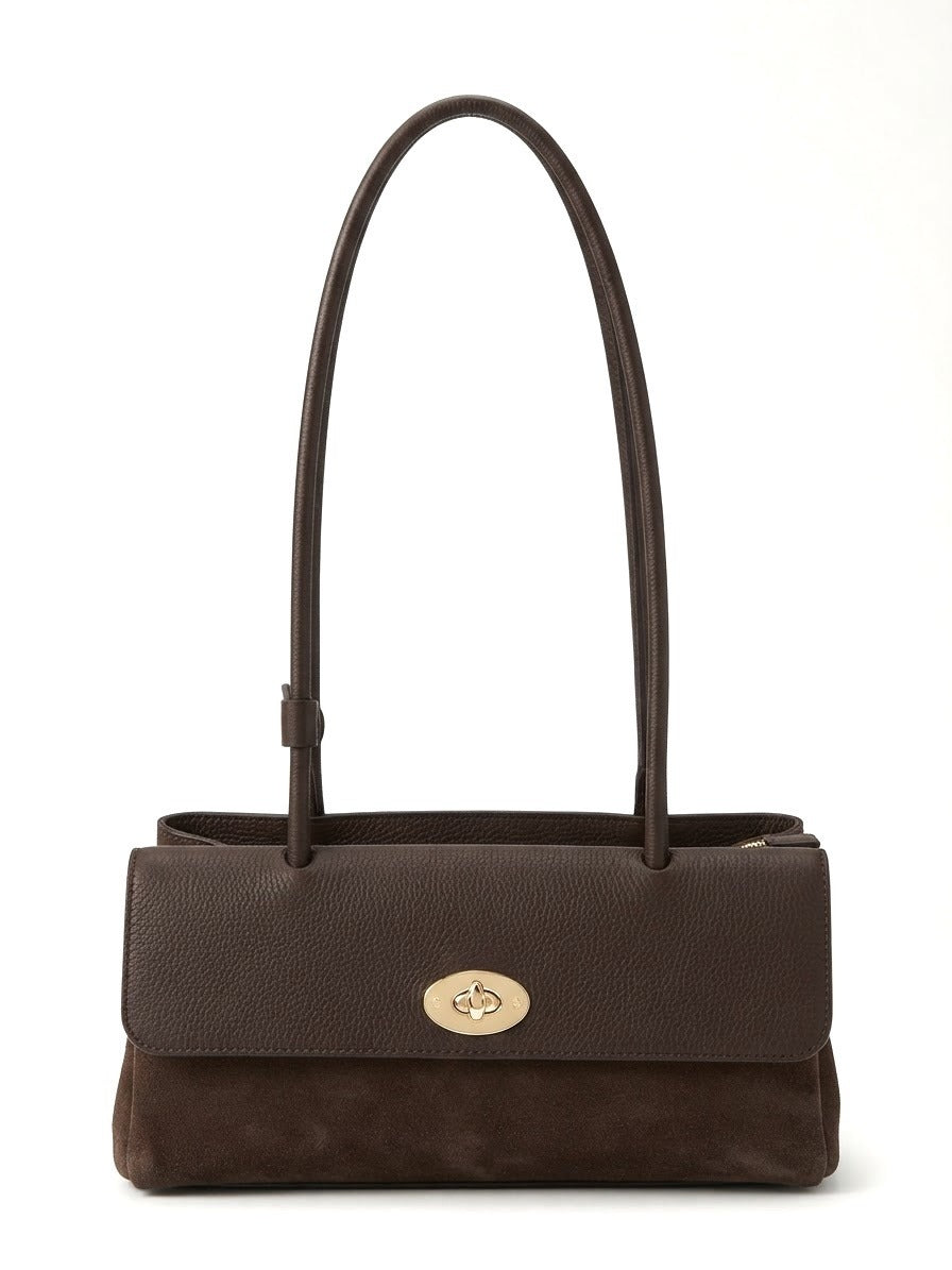 HE844 Brown Flap Suede Shoulder Bag
