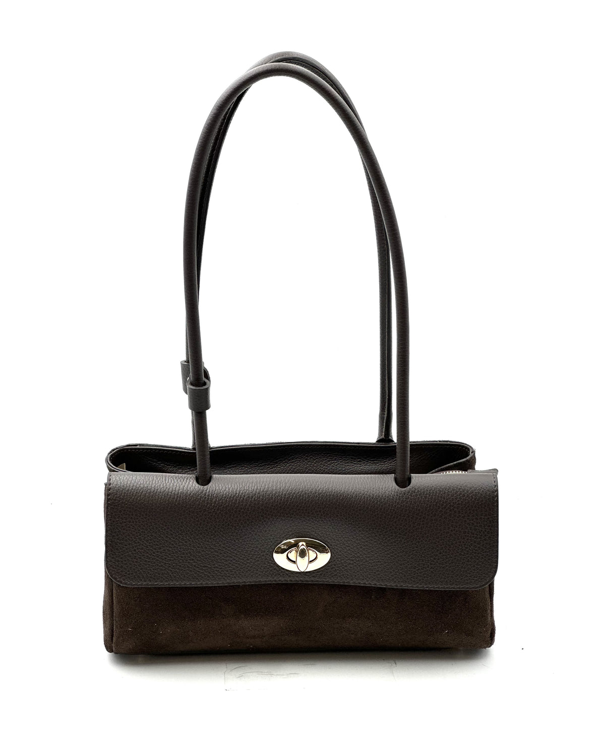 HE845 Dark Brown Flap Suede Shoulder Bag